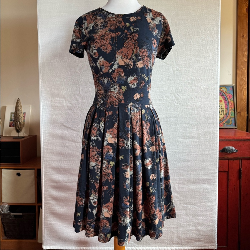 Peruvian Connection Navy Midi Dress with Rust Floral Print